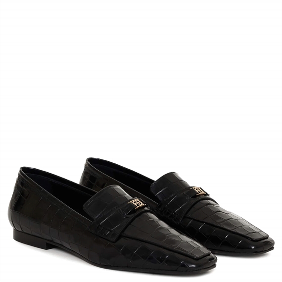 Anine Bing Freya Monogram Loafers, Black Embossed